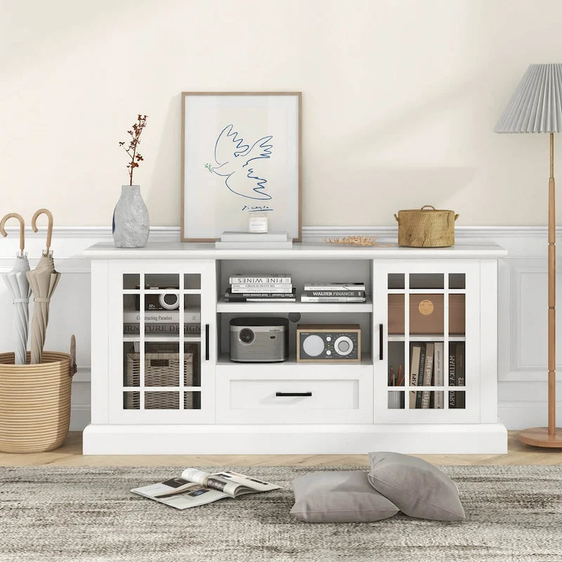 Meuble TV de style rustique pour téléviseurs jusqu'à 70 po, avec portes vitrées
