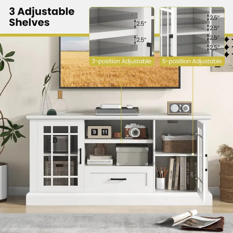 Meuble TV de style rustique pour téléviseurs jusqu'à 70 po, avec portes vitrées