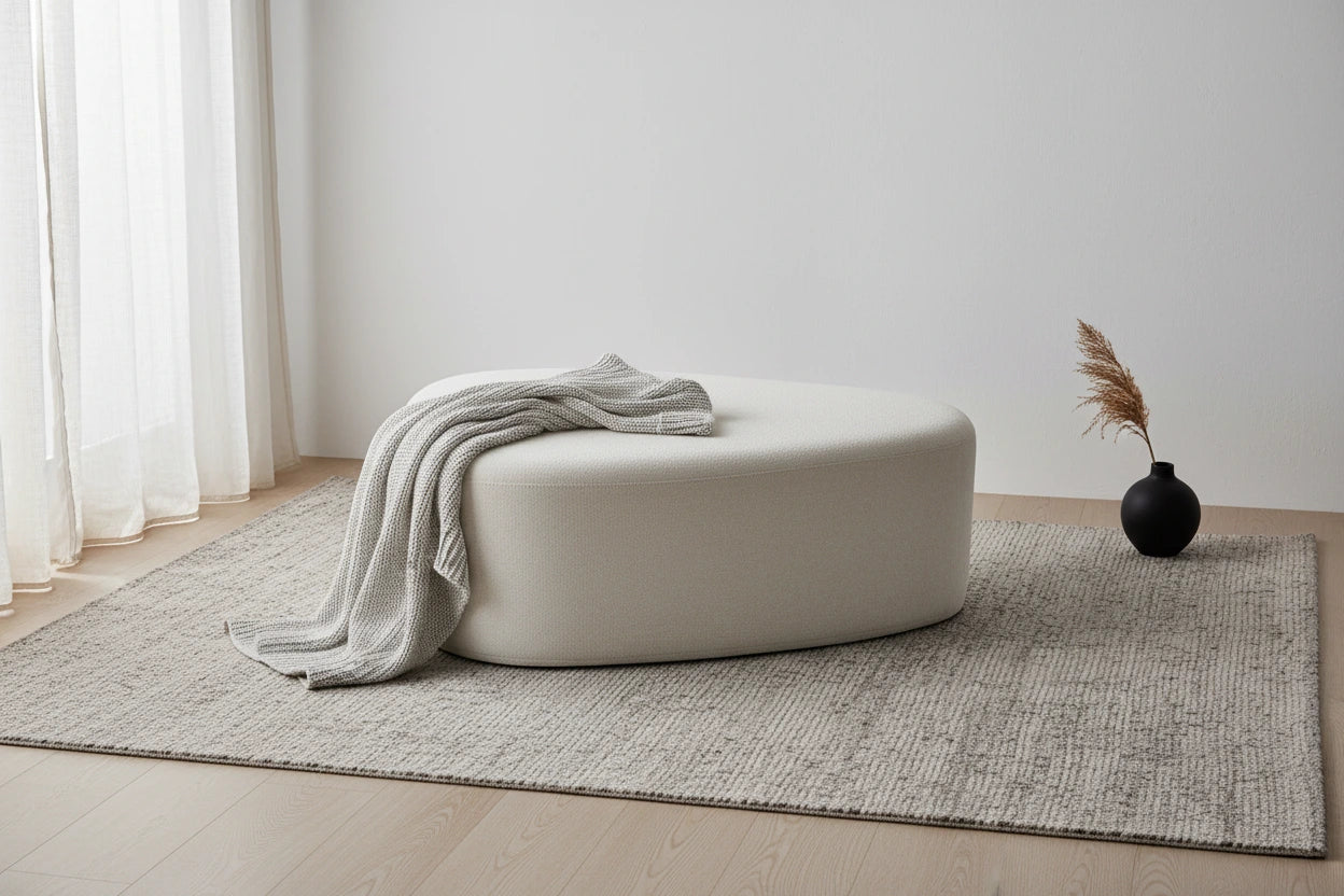 43 Rounded Triangle Upholstered Ottoman, Oversize Fabric Ottoman Footstool