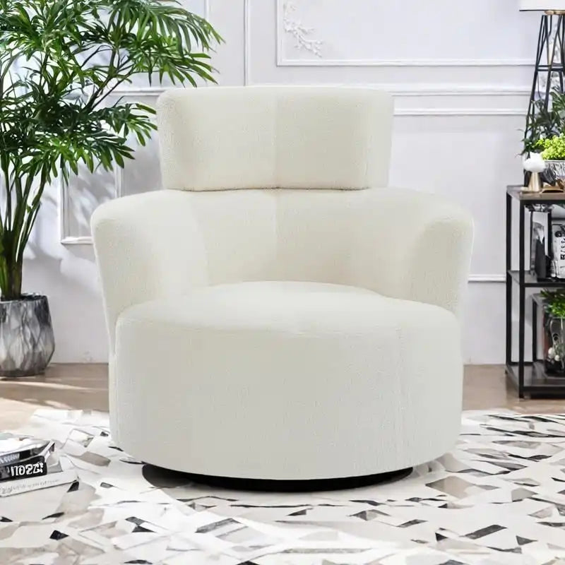 Fauteuil pivotant en polyester avec rotation à 360°, appui-tête réglable et revêtement en polaire berbère - Capacité de 145 kg