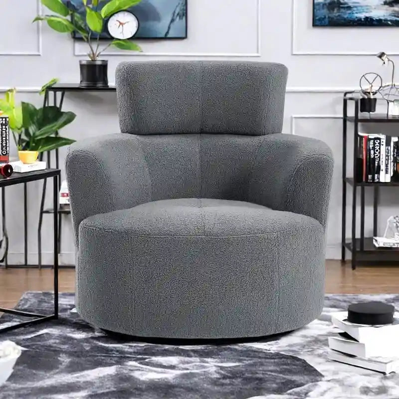 Fauteuil pivotant en polyester avec rotation à 360°, appui-tête réglable et revêtement en polaire berbère - Capacité de 145 kg