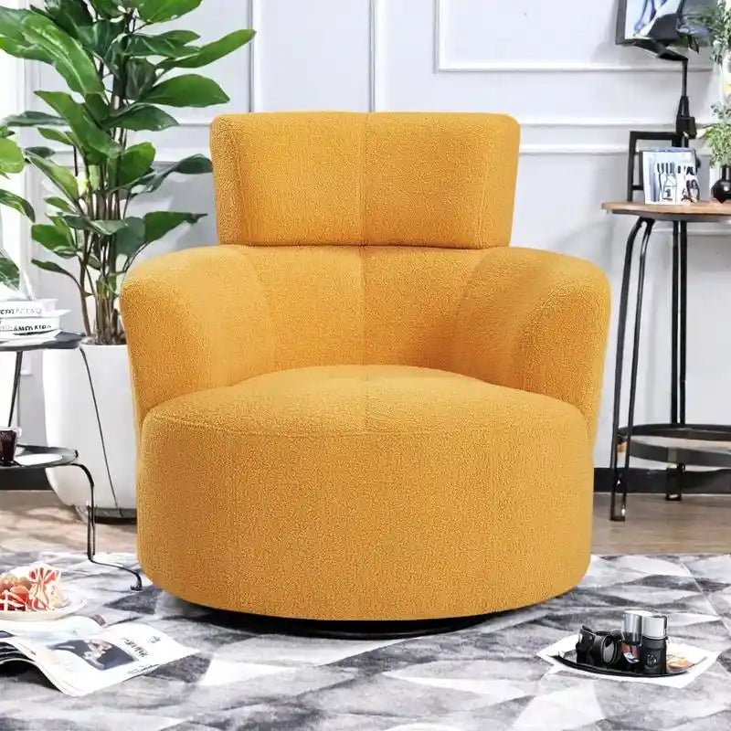 Fauteuil pivotant en polyester avec rotation à 360°, appui-tête réglable et revêtement en polaire berbère - Capacité de 145 kg