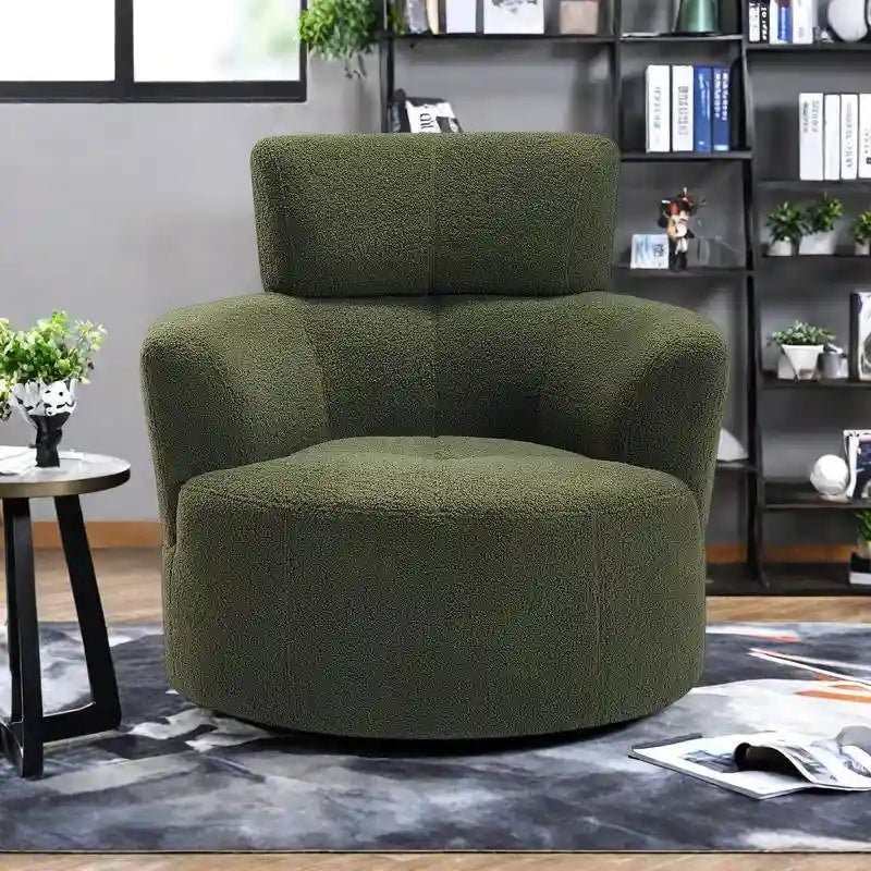 Fauteuil pivotant en polyester avec rotation à 360°, appui-tête réglable et revêtement en polaire berbère - Capacité de 145 kg