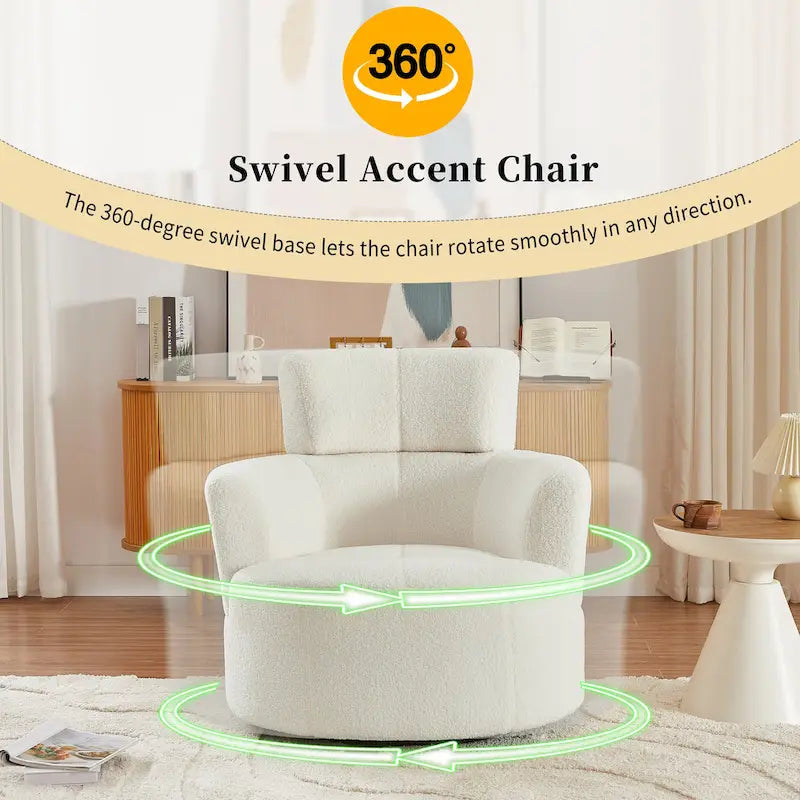 Fauteuil pivotant en polyester avec rotation à 360°, appui-tête réglable et revêtement en polaire berbère - Capacité de 145 kg