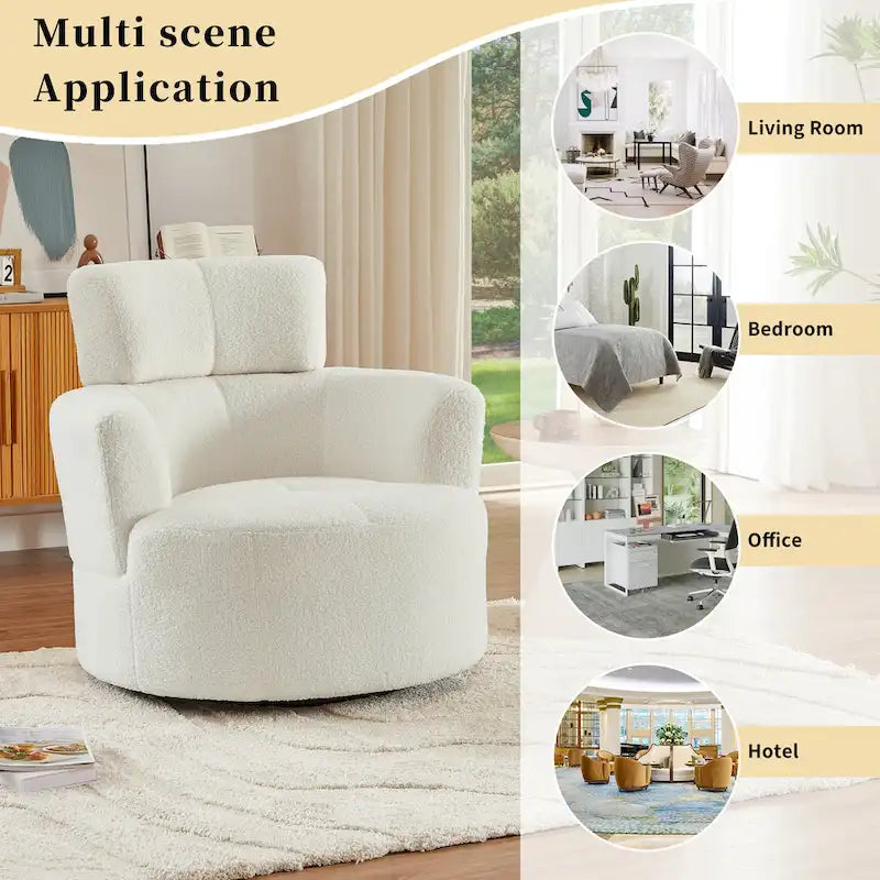 Fauteuil pivotant en polyester avec rotation à 360°, appui-tête réglable et revêtement en polaire berbère - Capacité de 145 kg