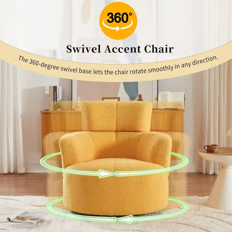Fauteuil pivotant en polyester avec rotation à 360°, appui-tête réglable et revêtement en polaire berbère - Capacité de 145 kg