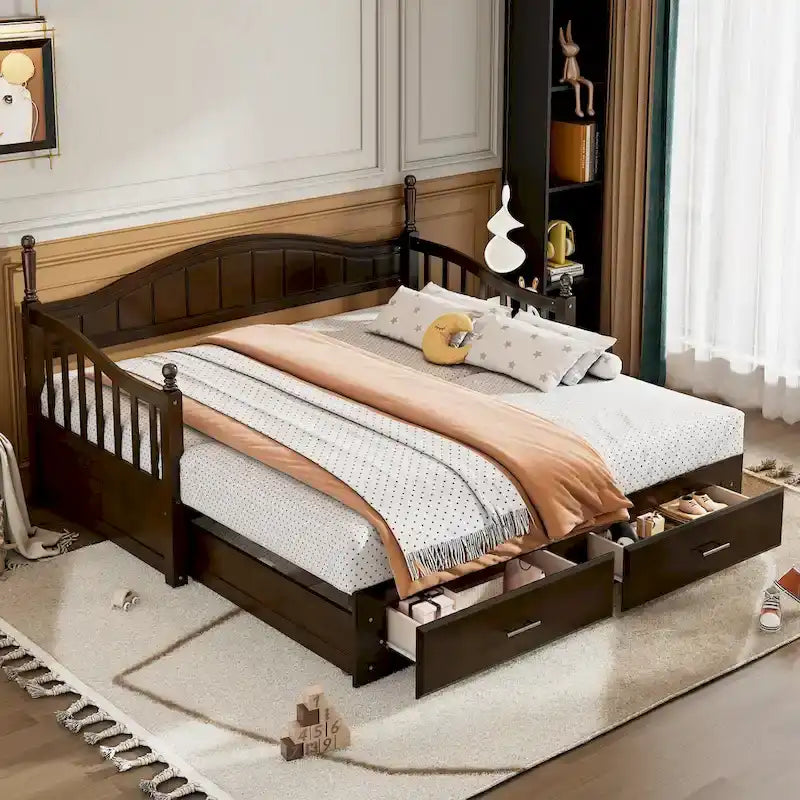 Twin Wooden Daybed with 2 Drawers & Trundle