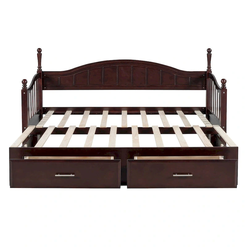 Lit de repos double en bois avec 2 tiroirs et lit gigogne