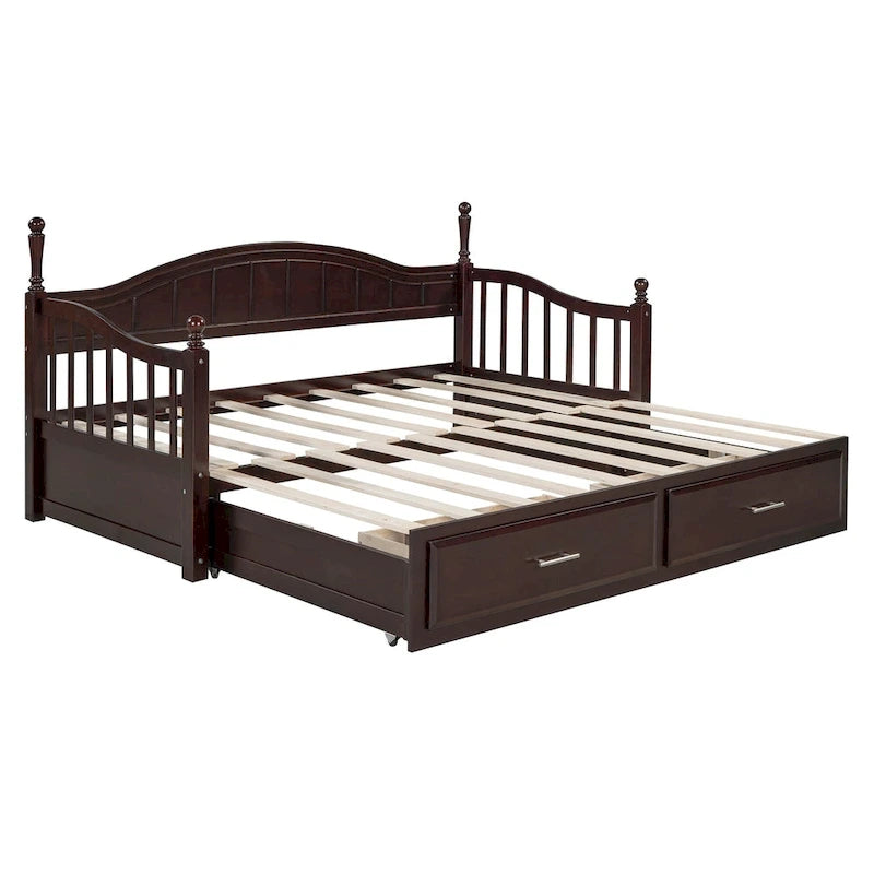 Lit de repos double en bois avec 2 tiroirs et lit gigogne
