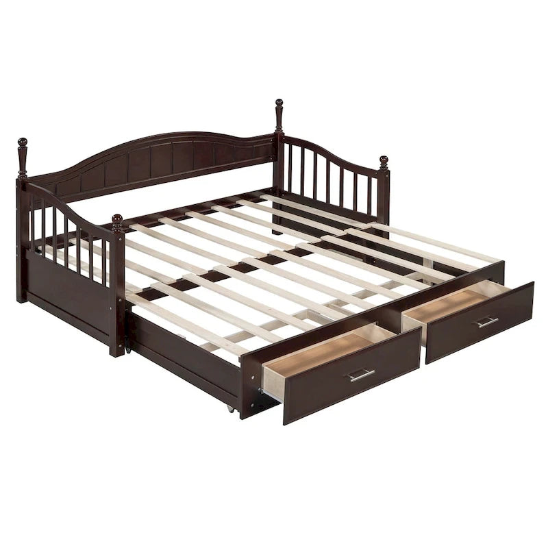 Lit de repos double en bois avec 2 tiroirs et lit gigogne