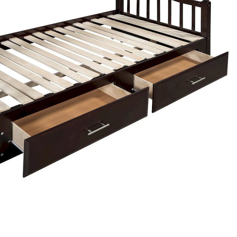 Lit de repos double en bois avec 2 tiroirs et lit gigogne