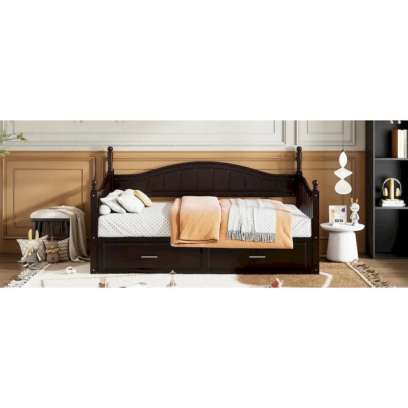 Lit de repos double en bois avec 2 tiroirs et lit gigogne