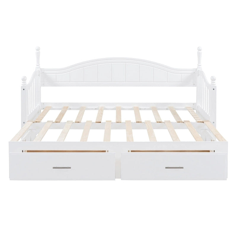 Lit de repos double en bois avec 2 tiroirs et lit gigogne