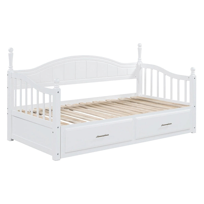 Lit de repos double en bois avec 2 tiroirs et lit gigogne