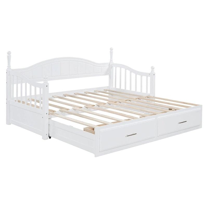 Lit de repos double en bois avec 2 tiroirs et lit gigogne