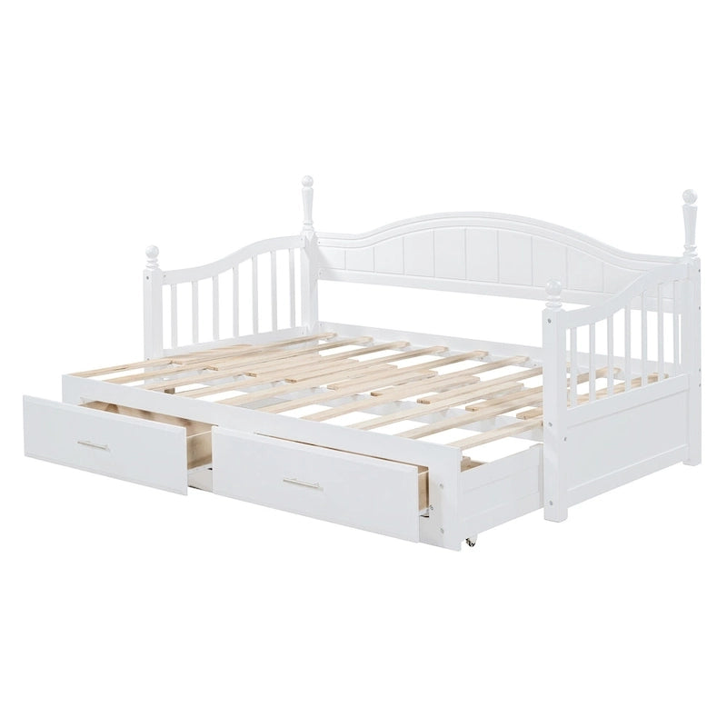 Lit de repos double en bois avec 2 tiroirs et lit gigogne