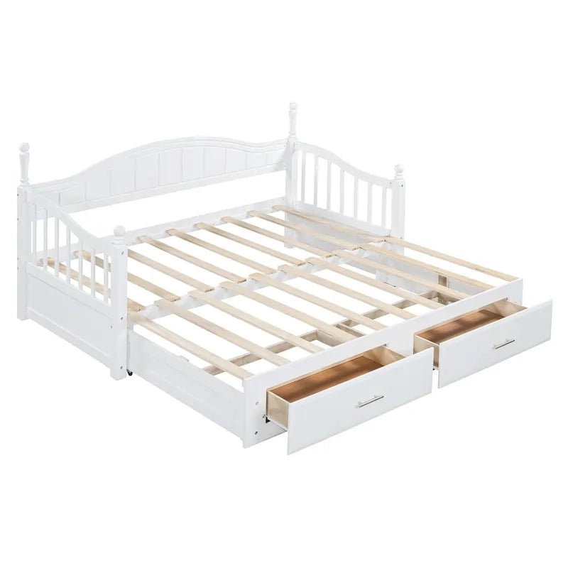 Lit de repos double en bois avec 2 tiroirs et lit gigogne