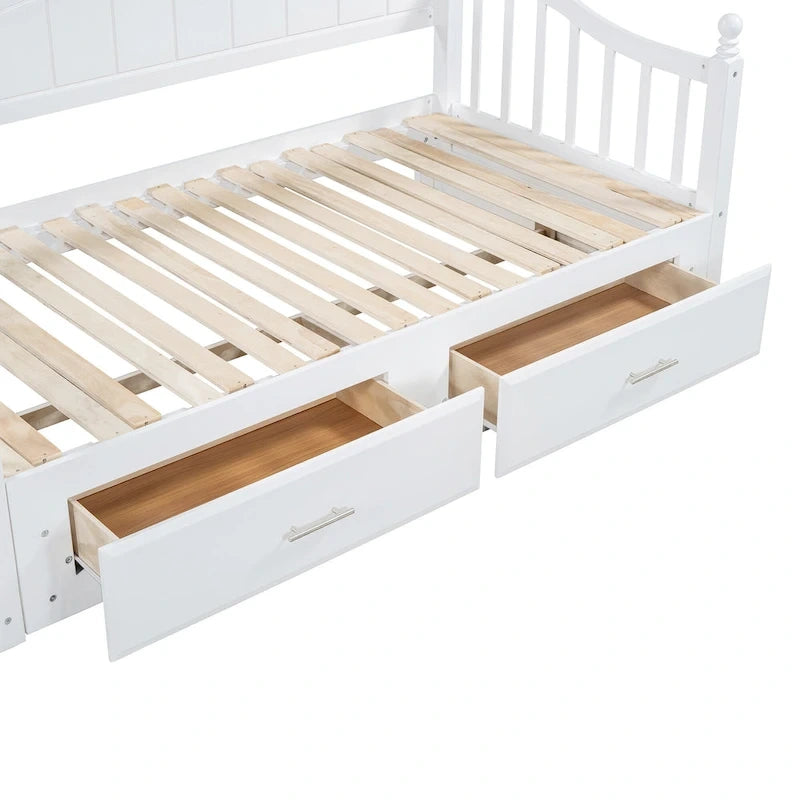 Lit de repos double en bois avec 2 tiroirs et lit gigogne