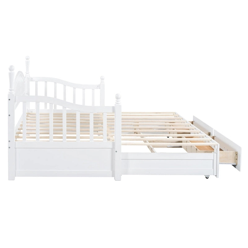 Lit de repos double en bois avec 2 tiroirs et lit gigogne