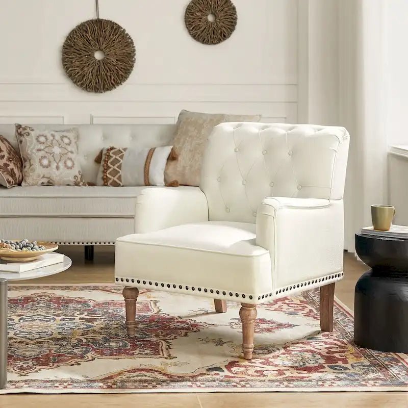 Fauteuil d'appoint classique capitonné avec dossier boutonné par