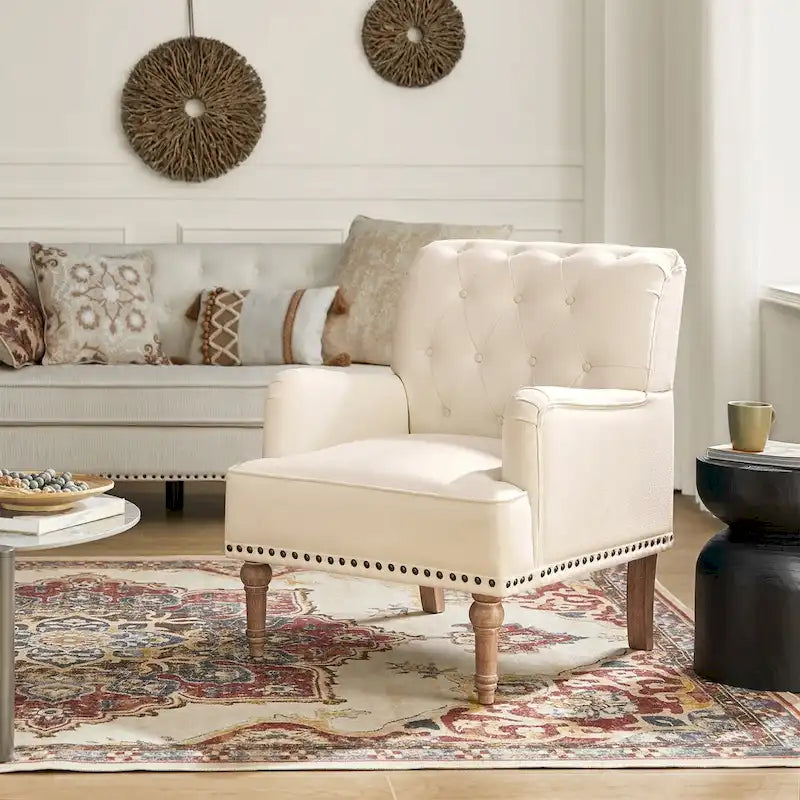 Fauteuil d'appoint classique capitonné avec dossier boutonné par