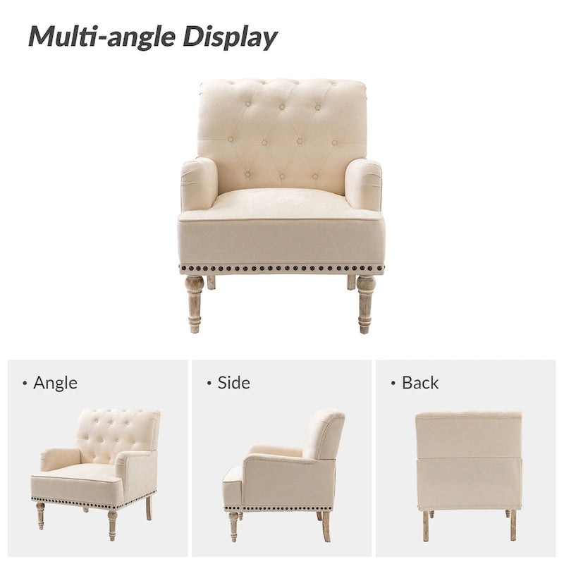 Fauteuil d'appoint classique capitonné avec dossier boutonné par