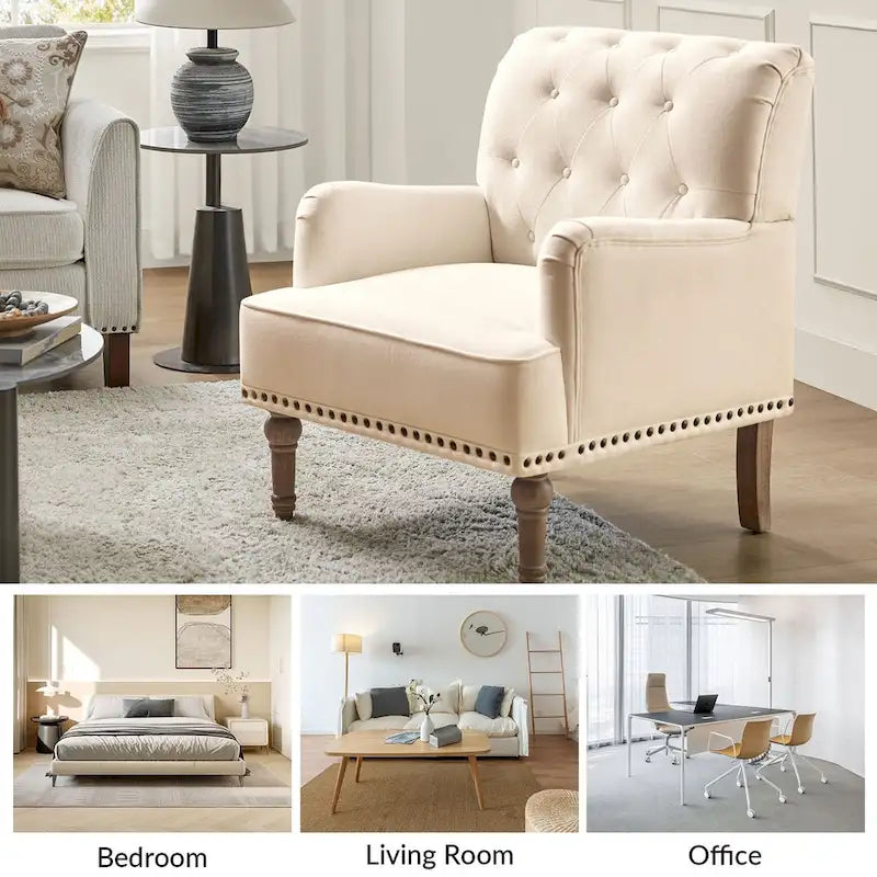 Fauteuil d'appoint classique capitonné avec dossier boutonné par
