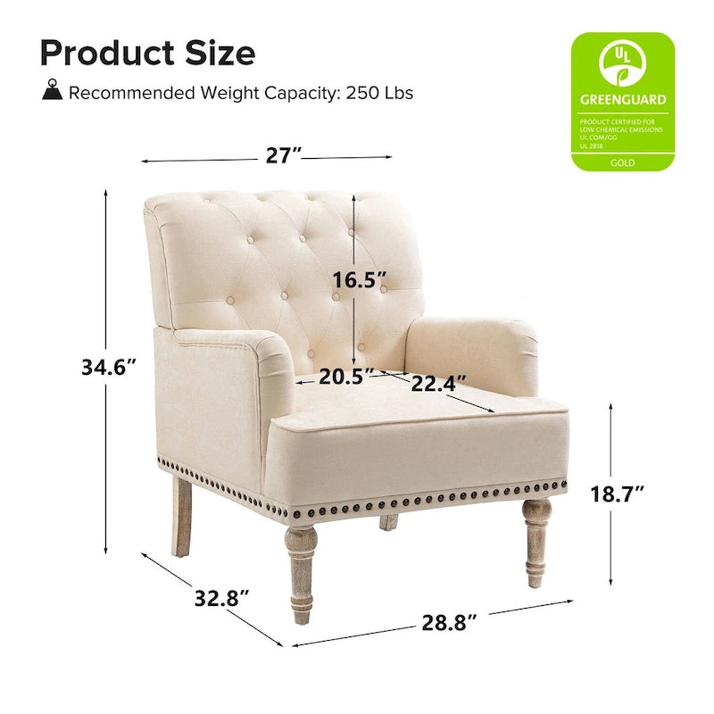 Fauteuil d'appoint classique capitonné avec dossier boutonné par