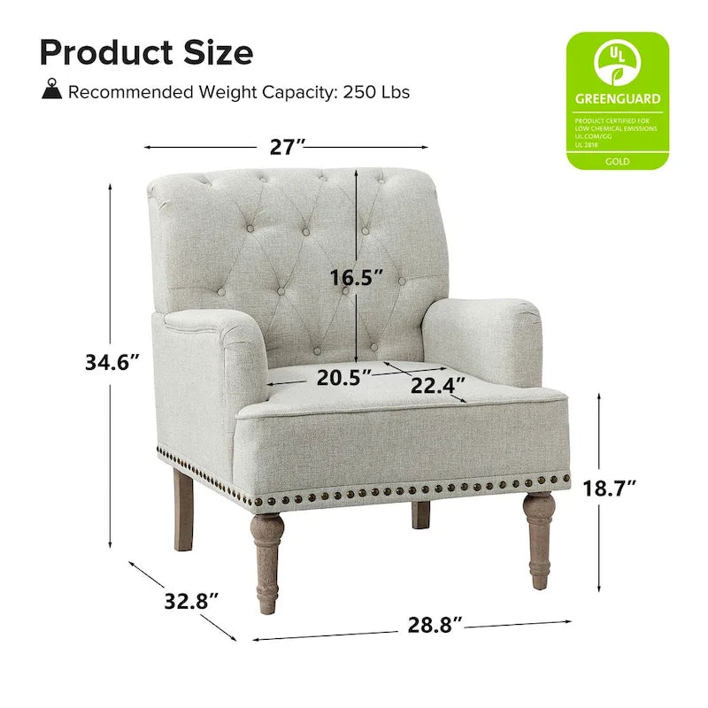 Fauteuil d'appoint classique capitonné avec dossier boutonné par