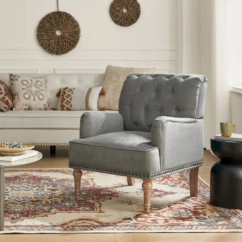Fauteuil d'appoint classique capitonné avec dossier boutonné par