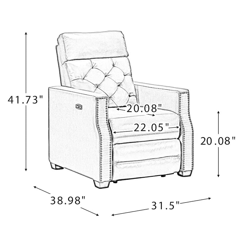Fauteuil inclinable électrique en cuir véritable de 31,50 de large avec port USB
