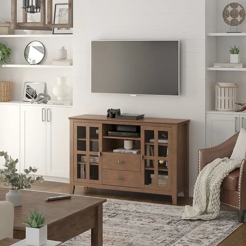 Meuble TV en bois massif de 53 pouces – 53 po de largeur