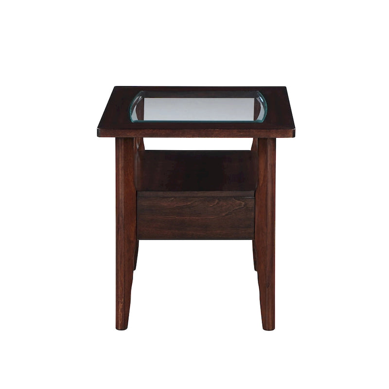 Table d'appoint traditionnelle en noyer de 68,5 cm avec plateau en verre et 1 tiroir par