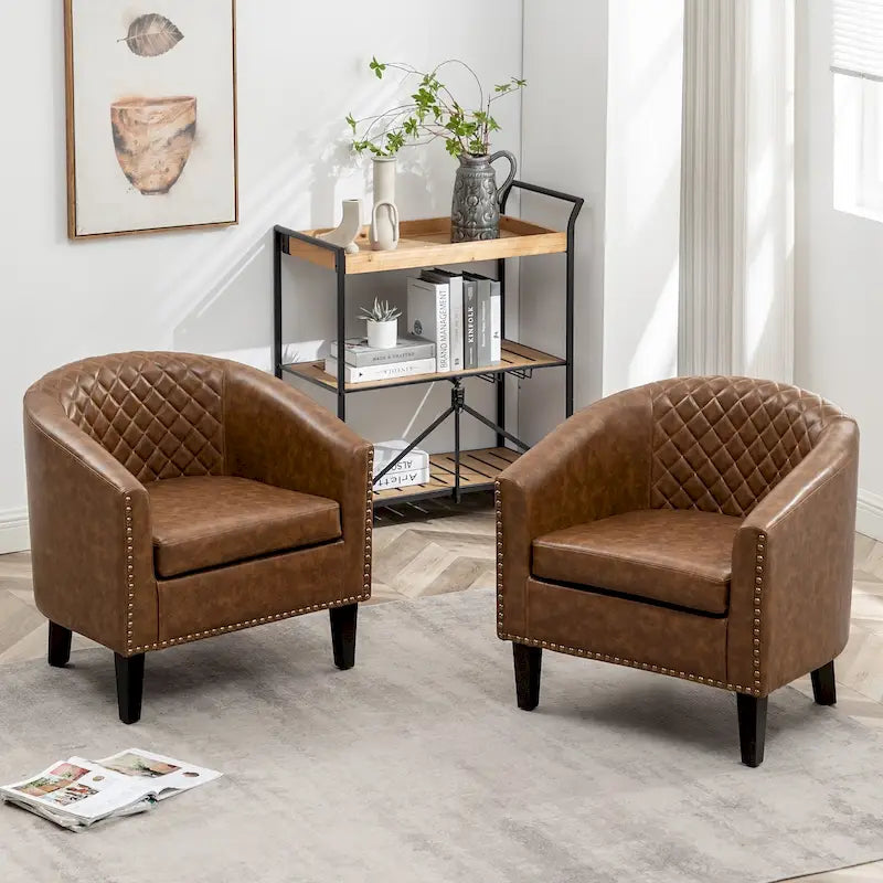 Fauteuil de club en similicuir avec clous décoratifs, 29 po, ensemble de 2