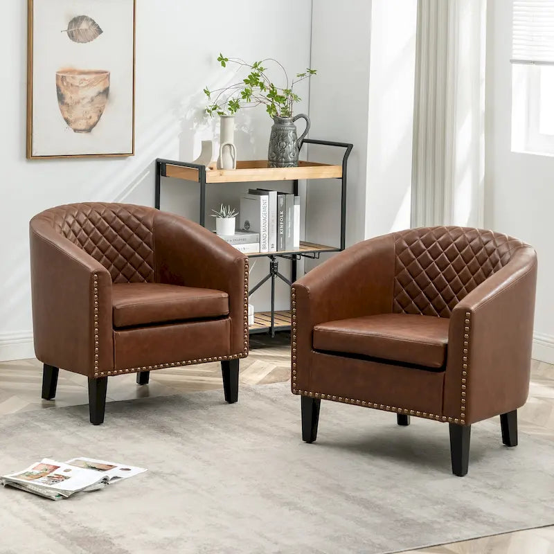 Fauteuil de club en similicuir avec clous décoratifs, 29 po, ensemble de 2