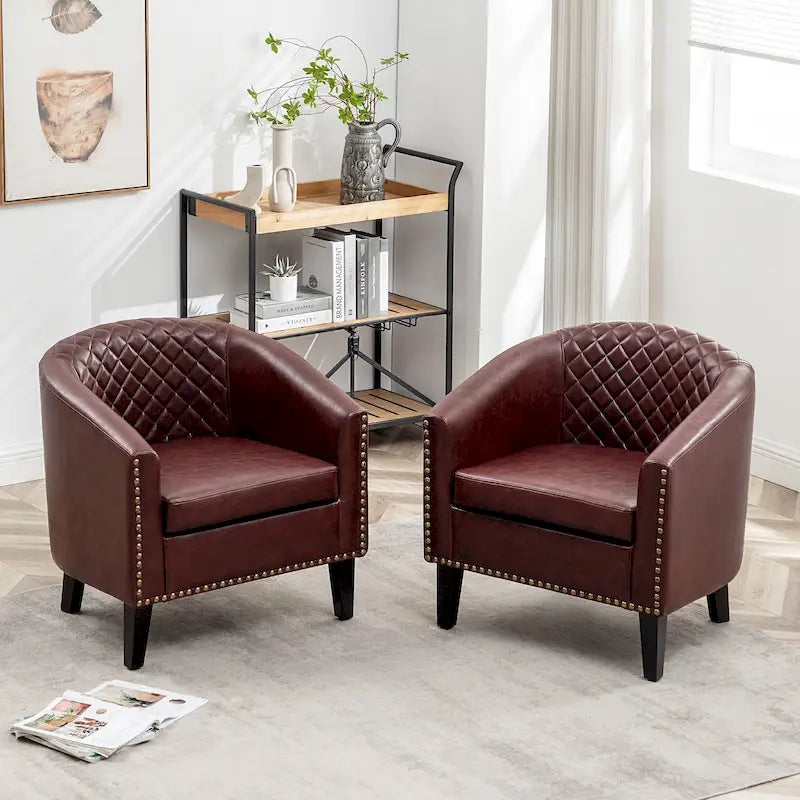 Fauteuil de club en similicuir avec clous décoratifs, 29 po, ensemble de 2