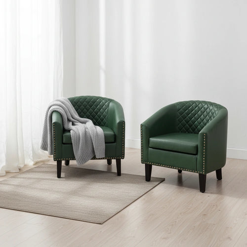 KINWELL 29 PU Faux Leather Club Armchair with Nailheads, Set of 2