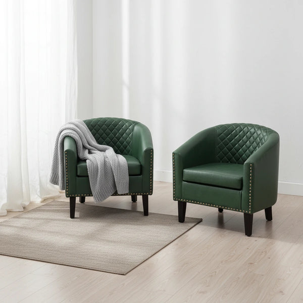 KINWELL 29 PU Faux Leather Club Armchair with Nailheads, Set of 2