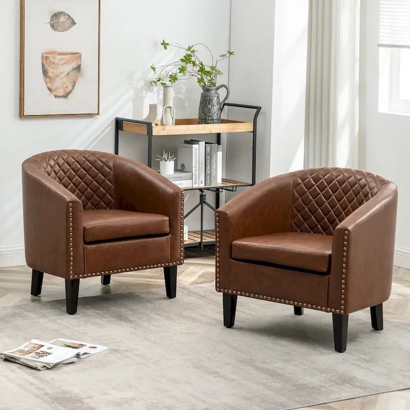 Fauteuil de club en similicuir avec clous décoratifs, 29 po, ensemble de 2