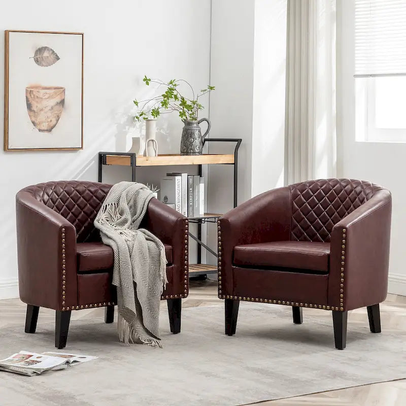 Fauteuil de club en similicuir avec clous décoratifs, 29 po, ensemble de 2