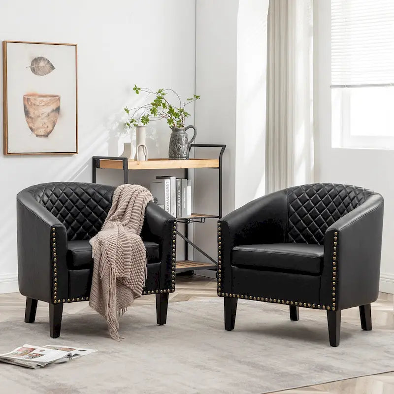 Fauteuil de club en similicuir avec clous décoratifs, 29 po, ensemble de 2