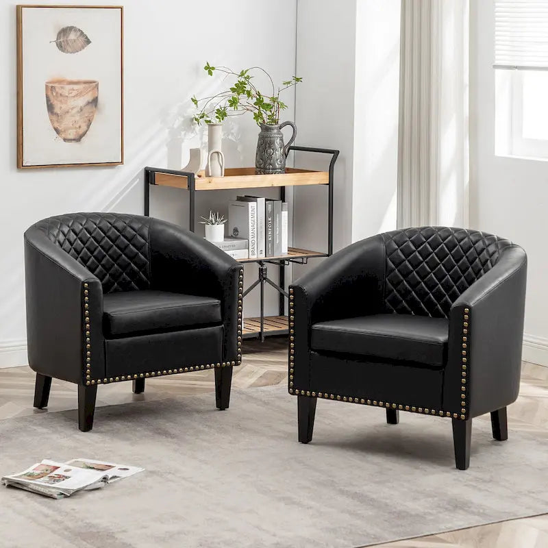 Fauteuil de club en similicuir avec clous décoratifs, 29 po, ensemble de 2