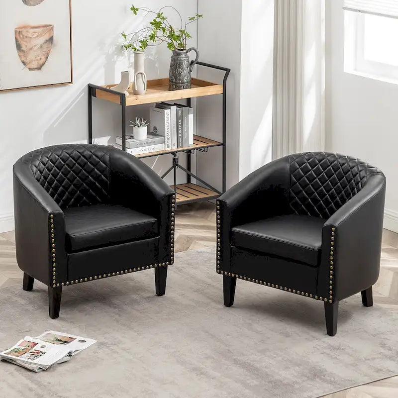 Fauteuil de club en similicuir avec clous décoratifs, 29 po, ensemble de 2