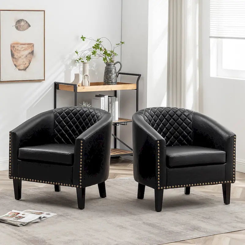 Fauteuil de club en similicuir avec clous décoratifs, 29 po, ensemble de 2