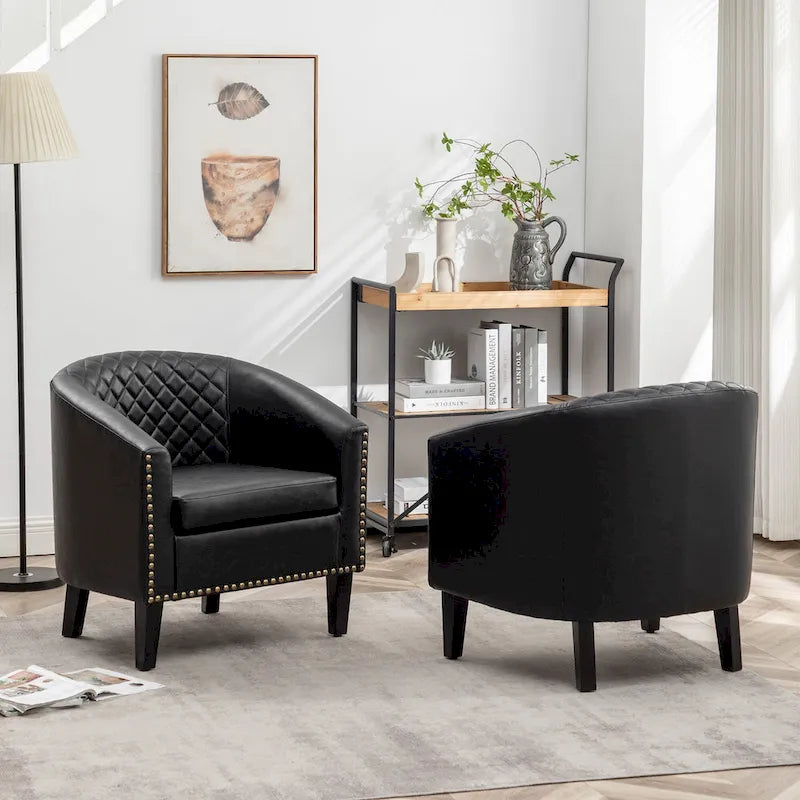 Fauteuil de club en similicuir avec clous décoratifs, 29 po, ensemble de 2