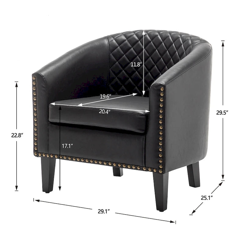 Fauteuil de club en similicuir avec clous décoratifs, 29 po, ensemble de 2