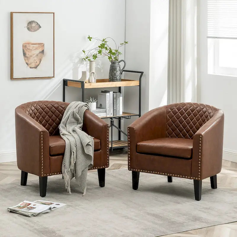 Fauteuil de club en similicuir avec clous décoratifs, 29 po, ensemble de 2
