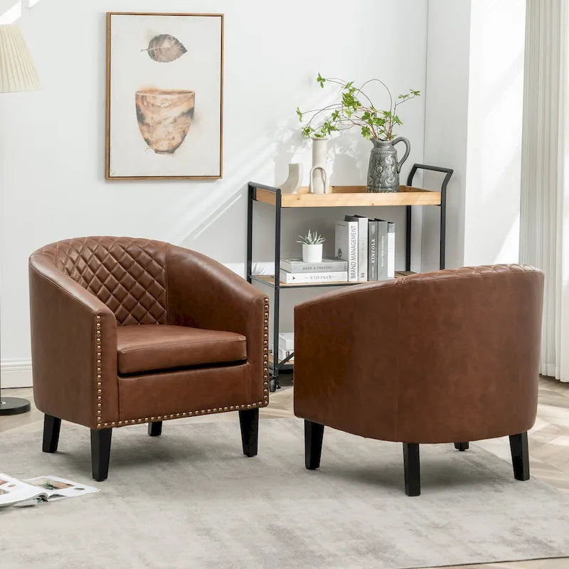 Fauteuil de club en similicuir avec clous décoratifs, 29 po, ensemble de 2