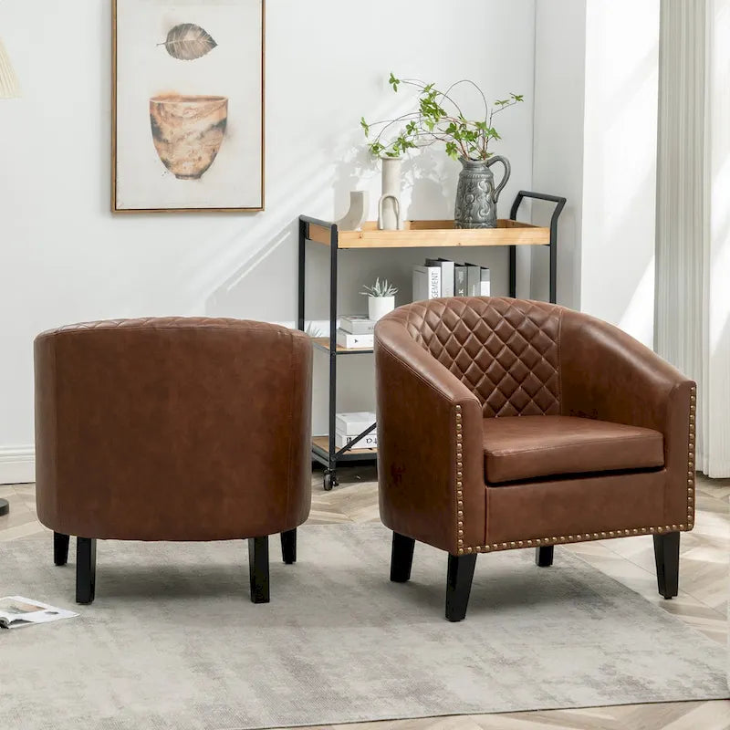 Fauteuil de club en similicuir avec clous décoratifs, 29 po, ensemble de 2