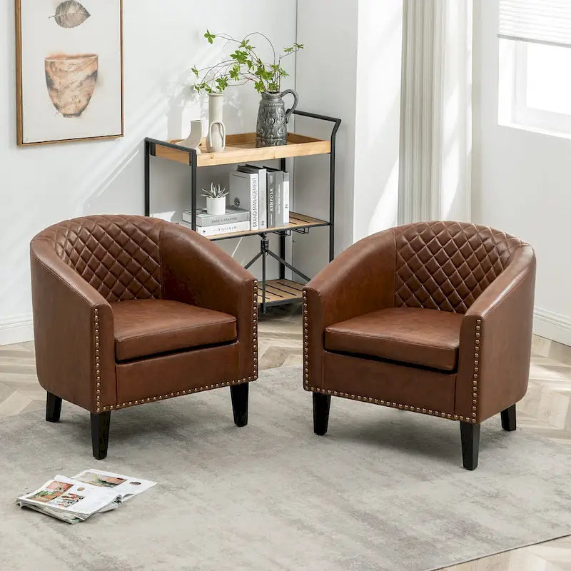 Fauteuil de club en similicuir avec clous décoratifs, 29 po, ensemble de 2